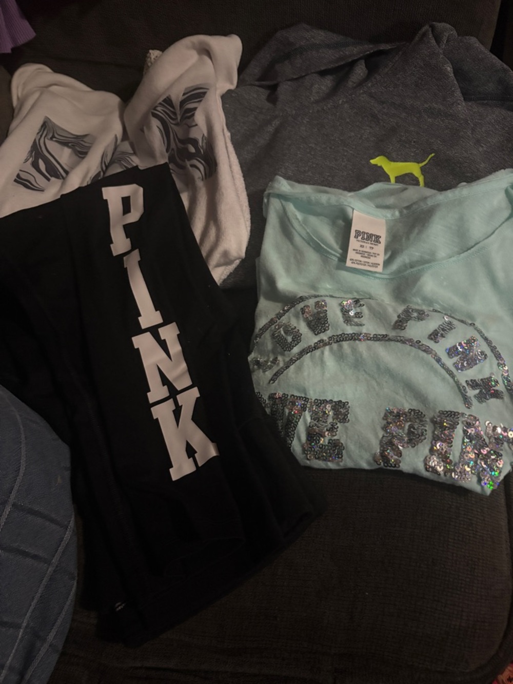 PINK Victoria's Secret Mint Sequin Logo Sweatshirt with Black PINK Leggings